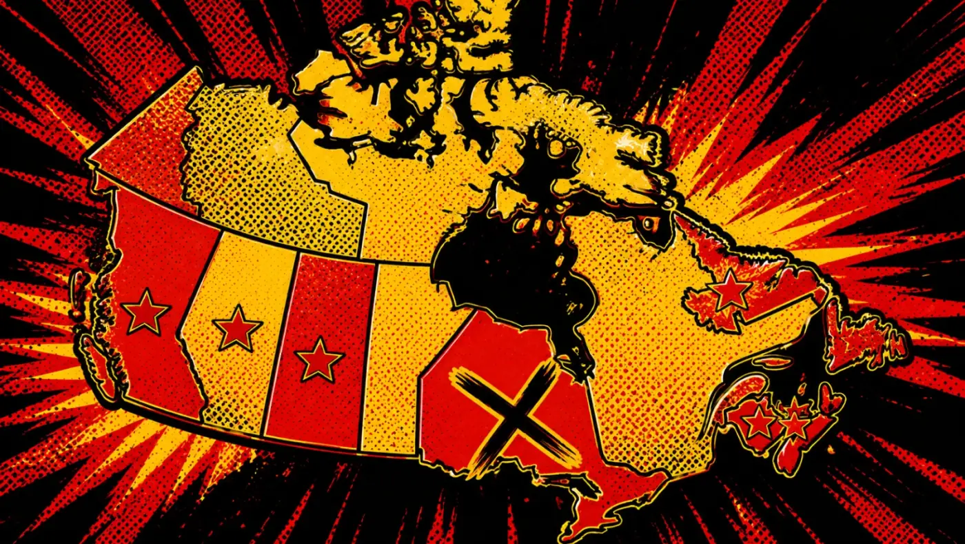 Pop-art map of Canada highlighting provinces where Hello Millions sweepstakes redemption is available, Quebec crossed out